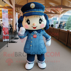 Navy Queen mascot costume character dressed with a Denim Shorts and Berets