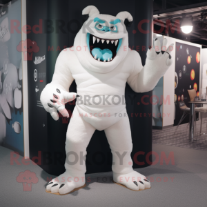 White Demon mascot costume character dressed with a Tank Top and Foot pads