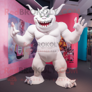 White Demon mascot costume character dressed with a Tank Top and Foot pads