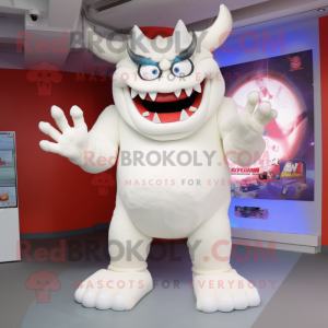 White Demon mascot costume character dressed with a Tank Top and Foot pads