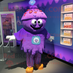 Purple Cupcake mascot costume character dressed with a Cover-up and Cufflinks