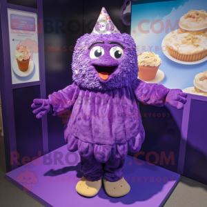 Purple Cupcake mascot costume character dressed with a Cover-up and Cufflinks