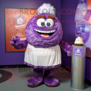 Purple Cupcake mascot costume character dressed with a Cover-up and Cufflinks