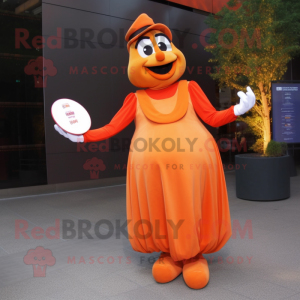 Orange Juggle mascot costume character dressed with a Empire Waist Dress and Wallets