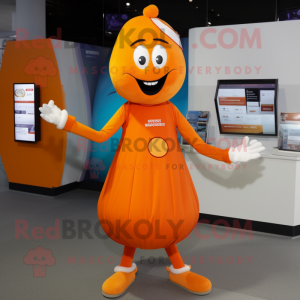 Orange Juggle mascot costume character dressed with a Empire Waist Dress and Wallets