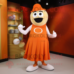 Orange Juggle mascot costume character dressed with a Empire Waist Dress and Wallets