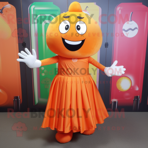 Orange Juggle mascot costume character dressed with a Empire Waist Dress and Wallets