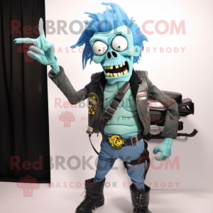 Cyan Zombie maskot kostume...