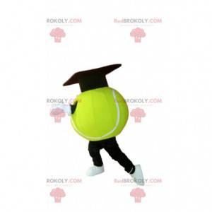 Mascota de pelota de tenis amarilla neón. Disfraz de pelota de