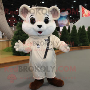 Beige Flying Squirrel mascot costume character dressed with a Poplin Shirt and Mittens