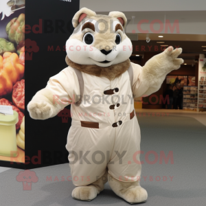 Beige Flying Squirrel mascot costume character dressed with a Poplin Shirt and Mittens