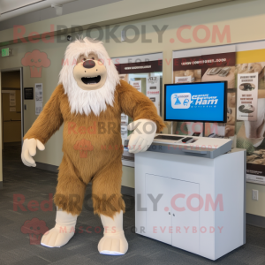 Cream Sasquatch mascot costume character dressed with a Running Shorts and Watches