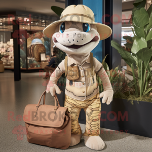 Tan Python mascot costume character dressed with a Dungarees and Handbags