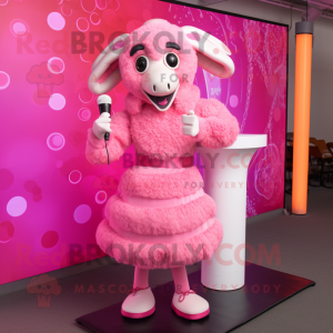 Pink Ram mascot costume character dressed with a Cocktail Dress and Foot pads