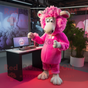 Pink Ram maskot drakt figur...