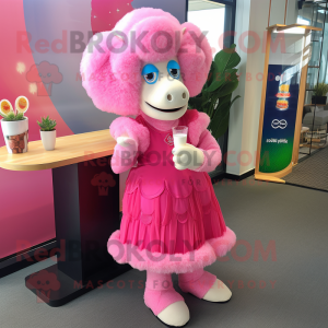 Pink Ram mascot costume character dressed with a Cocktail Dress and Foot pads