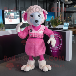 Pink Ram mascot costume character dressed with a Cocktail Dress and Foot pads