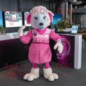 Pink Ram mascot costume character dressed with a Cocktail Dress and Foot pads
