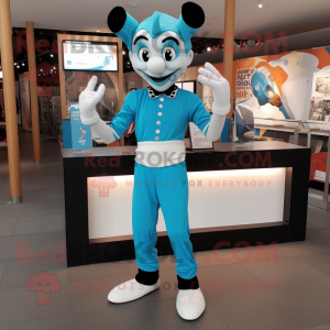 Cyan Mime maskot kostume...