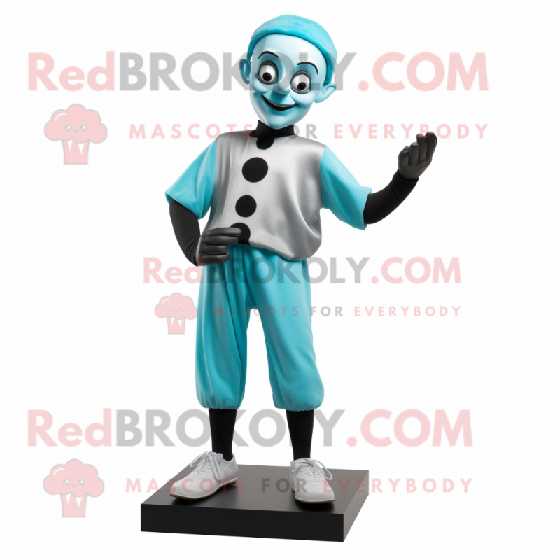 Cyan Mime mascot costume character dressed with a T-Shirt and Anklets