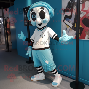 Cyan Mime mascot costume character dressed with a T-Shirt and Anklets