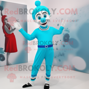 Cyan Mime maskot kostume...