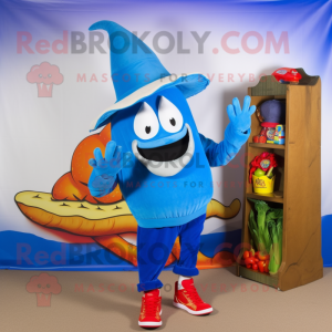 Blue Fajitas mascot costume character dressed with a Graphic Tee and Shoe clips
