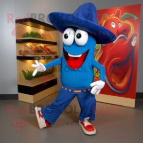 Blue Fajitas mascot costume character dressed with a Graphic Tee and Shoe clips