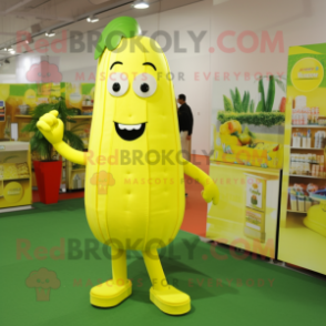 Lemon Yellow Celery mascot costume character dressed with a Tank Top and Shoe clips