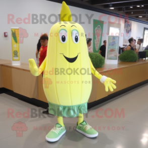 Lemon Yellow Celery mascot costume character dressed with a Tank Top and Shoe clips