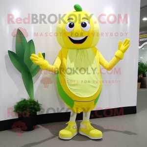 Lemon Yellow Celery mascot costume character dressed with a Tank Top and Shoe clips