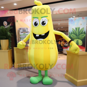 Lemon Yellow Celery mascot costume character dressed with a Tank Top and Shoe clips