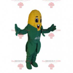 Mascotte di pannocchia di mais molto felice. Costume da