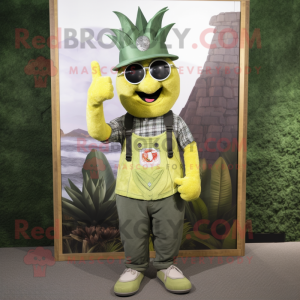 Olive Pineapple mascot costume character dressed with a Dungarees and Bracelet watches