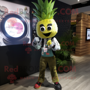Olive Pineapple mascot costume character dressed with a Dungarees and Bracelet watches