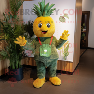 Olive Pineapple mascot costume character dressed with a Dungarees and Bracelet watches