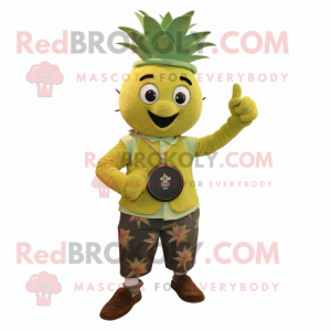 Olive Pineapple mascot costume character dressed with a Dungarees and Bracelet watches