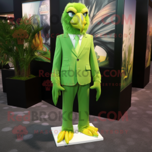 Lime Green Eagle mascot costume character dressed with a Dress Pants and Lapel pins