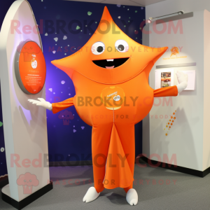 Orange Ray mascot costume character dressed with a V-Neck Tee and Brooches