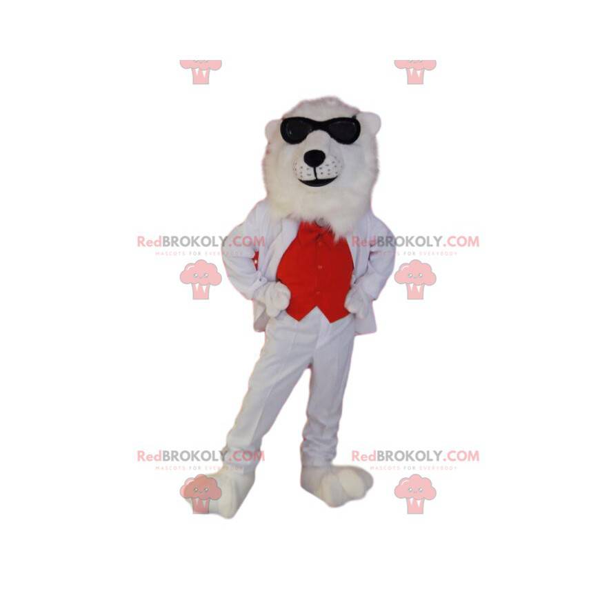 Polar bear mascot with a red and white costume - Redbrokoly.com