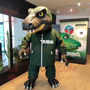 Black Iguanodon mascot costume character dressed with a Windbreaker and Ties