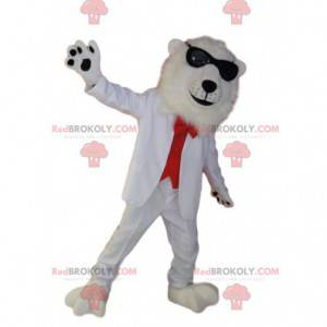 Mascotte d'ours blanc avec un costume rouge et blanc -