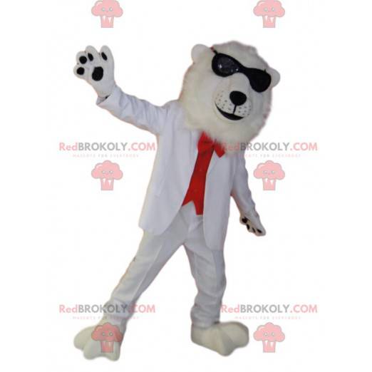 Polar bear mascot with a red and white costume - Redbrokoly.com