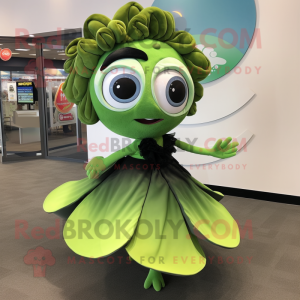 Olive Betta Fish mascot costume character dressed with a Circle Skirt and Ties