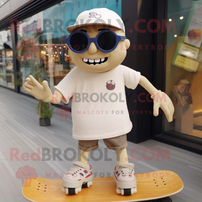 Cream Skateboard mascot costume character dressed with a Shorts and Eyeglasses