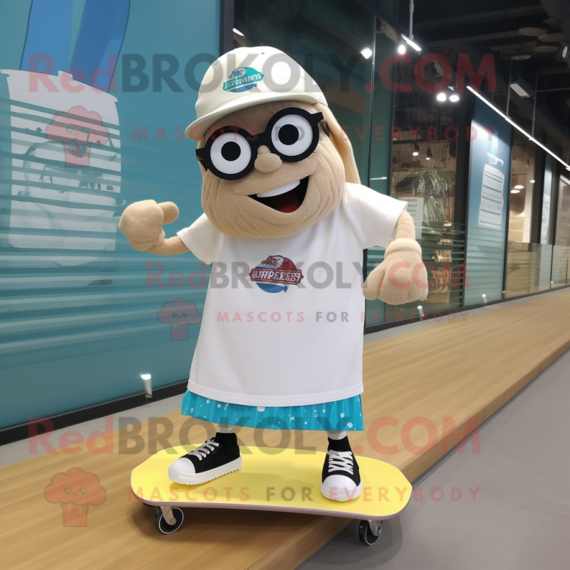 Cream Skateboard mascot costume character dressed with a Shorts and Eyeglasses Cream Skateboard mascot costume character dressed with a Shorts and Eyeglasses