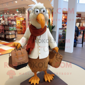 Tan Tandoori Chicken mascot costume character dressed with a Cardigan and Handbags