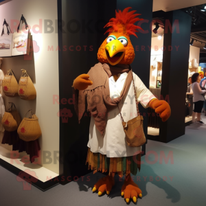 Tan Tandoori Chicken mascot costume character dressed with a Cardigan and Handbags