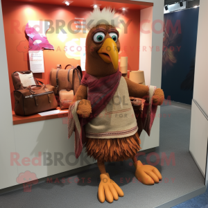 Tan Tandoori Chicken mascot costume character dressed with a Cardigan and Handbags