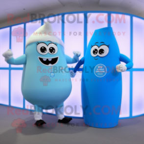 Sky Blue Bottle Of Milk mascot costume character dressed with a Yoga Pants and Digital watches